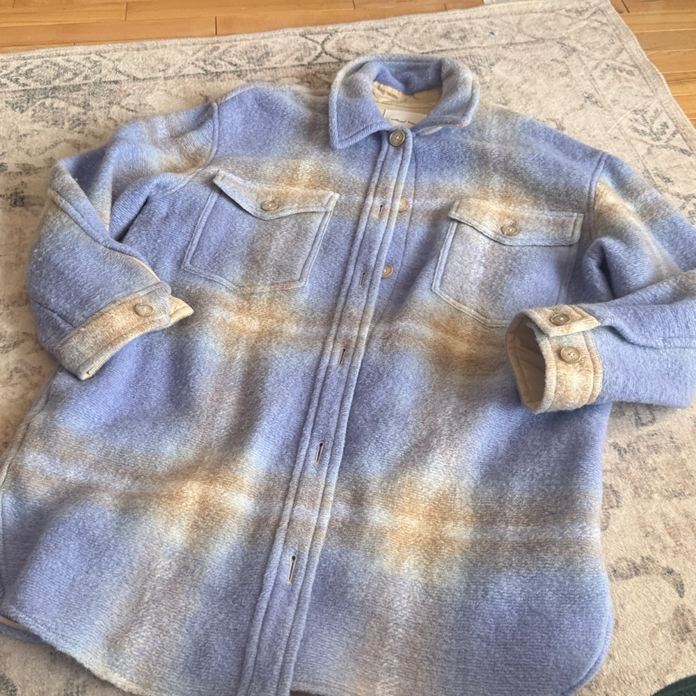 Wilfred ganna shirt jacket L Blue and Beige Wool-Blend Shacket - Picture 3 of 5